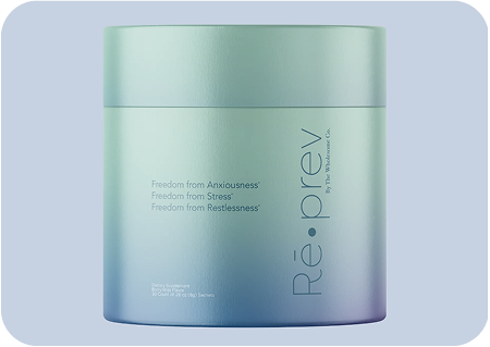 Rē•prev, freedom from Anxiousness, Stress and Restlessness product packaging tube.