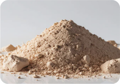 Heap of L-Theanine powder on a light gray background. L-Theanine increases alpha brain wave activity, promoting a state of "relaxed alertness"