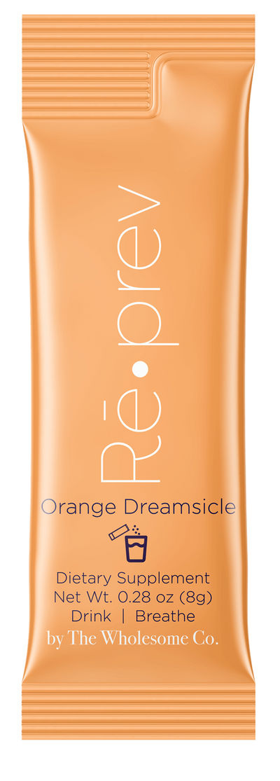 Orange Dreamsicle flavor Rē•prev stick pack by The Wholesome Co. for relief from Anxiousness, Stress and Restlessness